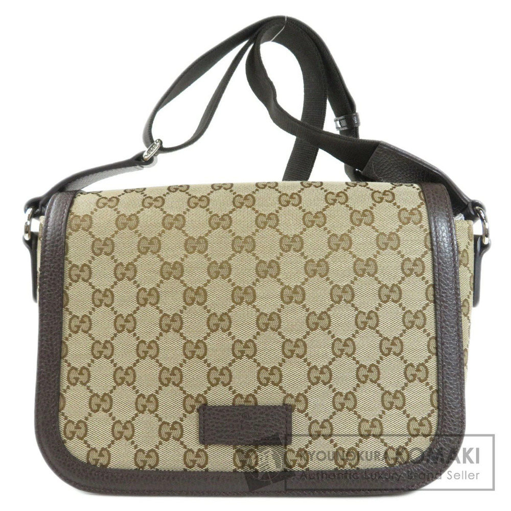 Gucci GG Canvas Flap Messenger Crossbody Bag Brown